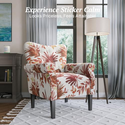 Image of BELLEZE Modern Accent Chair for Living Room, High Back Floral Armchair with Wooden Legs, Upholstered Wingback Side Chair Padded Armrest Single Sofa for Living Room, Bedroom - Allston (Red Floral)
