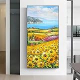 Impresión abstracta de la lona de la pintura del arte del paisaje del girasol. Cuadro de arte de pared de lienzo para la decoración del hogar de la sala de estar 30x60cm sin marco