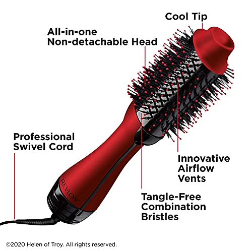 Revlon Salon One-Step Original 1.0 Hair Dryer And Volumizer Hot Air Brush, Red Holiday Edition - Diffuser, Ionic Technology, Adjustable Heat Settings, Cool Tip, Dryer Attachment, Broage #TOP4