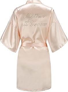 Women's One Size Silver Rhinestones Bride Bridesmaid Short Satin Robes for Wedding Party Getting Ready