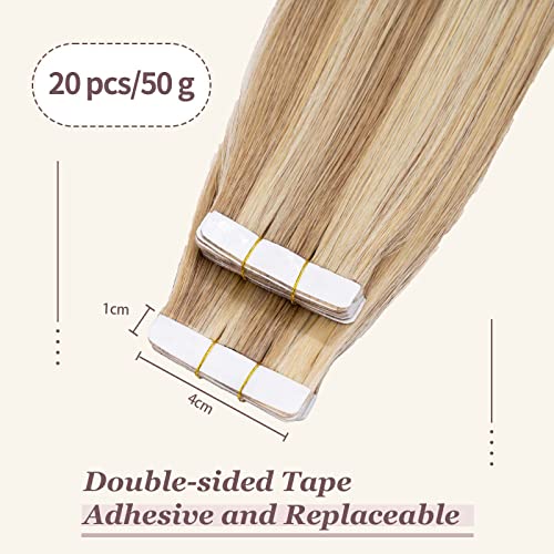 TESS Tape in Hair Extensions Human Hair 10 PCS #12P613 Golden Brown & Bleach Blonde - Image 3