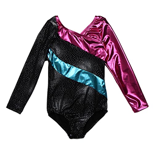 Milageto Brilhantes Uma Peça Ginástica Leotard Manga Comprida Bodysuit Dançando, 8
