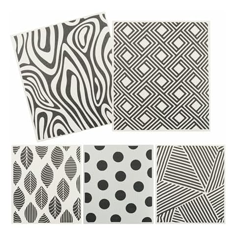 GUOYUANGLO Swedish Dishcloths for Kitchen Cellulose Sponge Cloths No Odor Resuable Dish Towels for Kitchen and Household Use-Black and White,5 Pack Cover