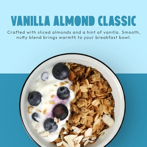 Image of Kellys Four Plus Granola Cereal | Vanilla Almond Healthy Granola for Yogurt | Hand Made Organic Snacks for Breakfast - 12 oz (Pack of 6)