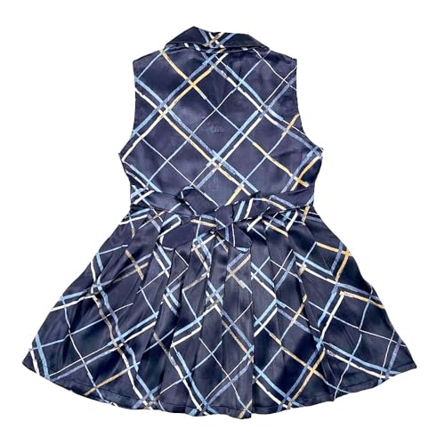 Image of Girls Printed Knee Length Fit and Flare Sleeveless Collar Dress