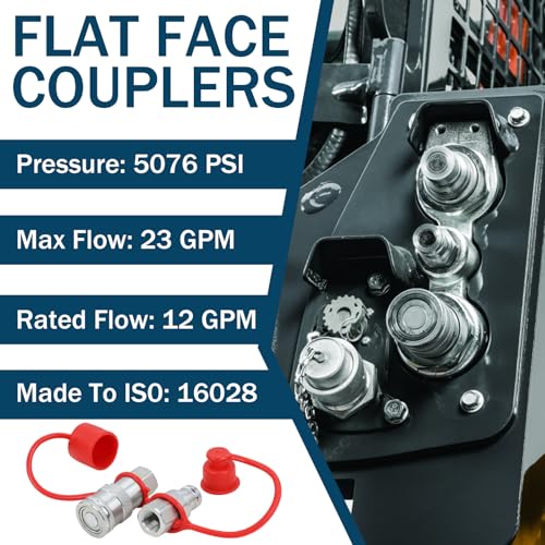 Image of 3 /8 inch Skid Steer Flat Face Hydraulic Quick Connect Couplers With Dust Covers - Compatible With Parker FE Series | Safeway FFE49 Series | Faster FFH Series