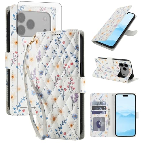 Coque iPhone 17 Pro portefeuille étui rabat cuir TPU anti-choc avec protection écran verre