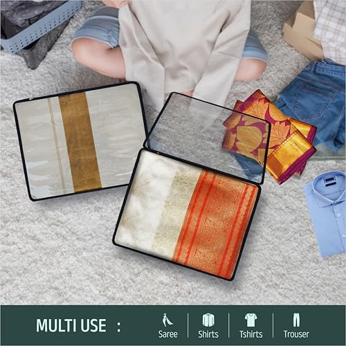 Image of Crasome Saree Bags /Covers for Storage Set of-4 Big Size With Zip Closure for Clothes Bags and Wardrobe Organizer With Transparent Window (SC-TS-4Q)