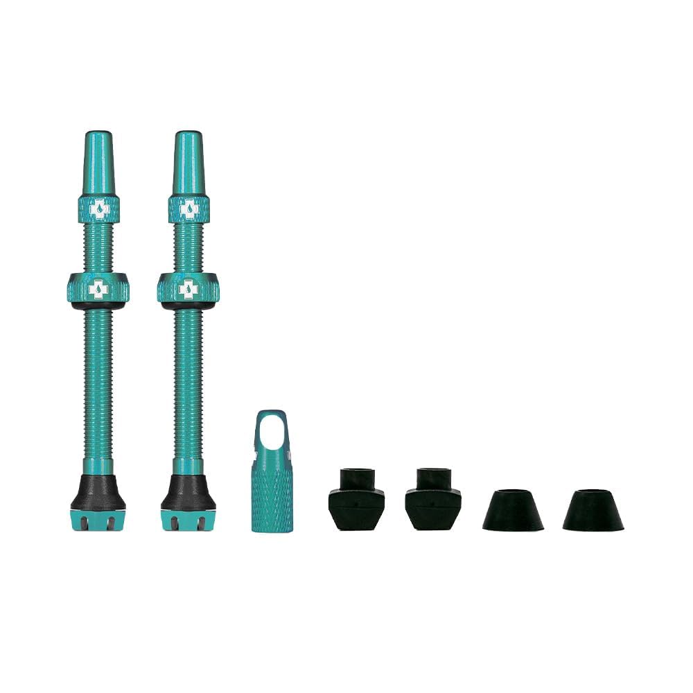 Muc-Off Tubeless Valves V2-7075 Aluminium Presta Valves with Core Removal Tool - Air Flow System for Mountain Bike, Road and Gravel Wheels - Compatible with Rim Inserts - Turquoise, 44mm