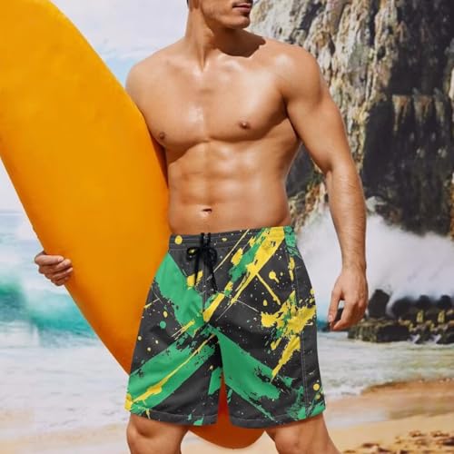 Jamaica Swim Trunks for Men,Jamaica Shorts,Jamaican Flag Pants,Jamaican Outfits,Trunk Beach Shorts,Chic Jamaica Flag Print Black XX-Large2