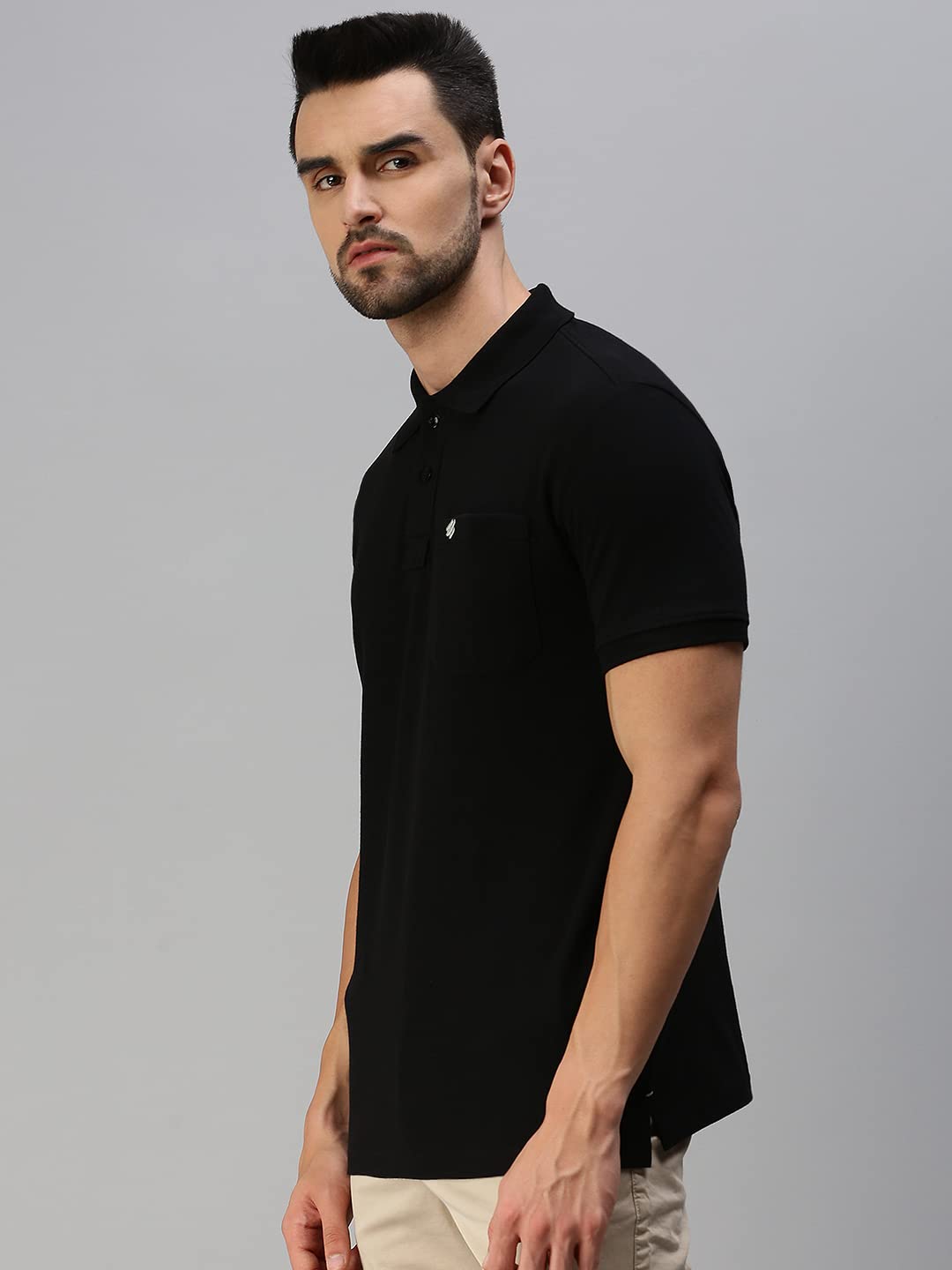 ONN Men's Black Half Sleeves Polo Collar T-Shirt with Pocket(Size : Large) - Image 3 thumbnail