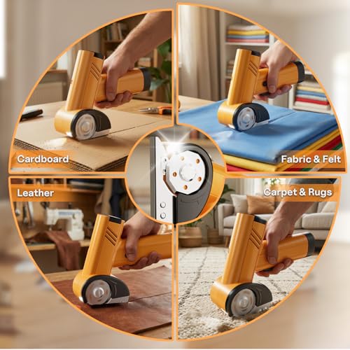 Image of Rechargeable Electric Scissors, Automatic Fabric, Craft & Carpet Cutter | Steel blade cordless scissors with dual-trigger safety lock provide smooth cuts for family DIY crafting and fabric projects.