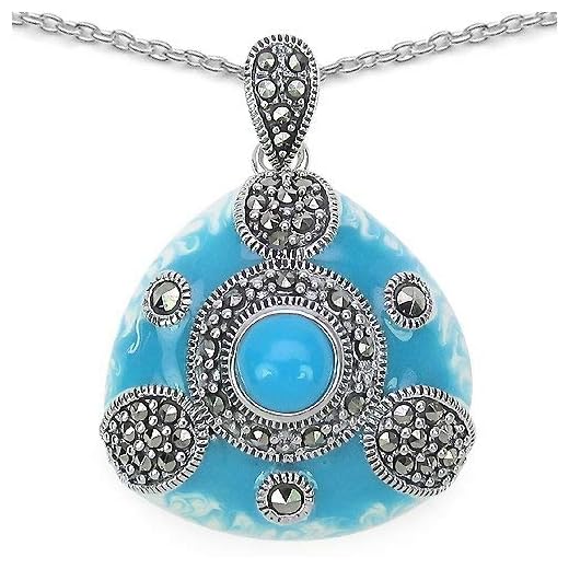 9,82 gram markasit & blå kubisk zirkon .925 sterling silver blå emaljhänge