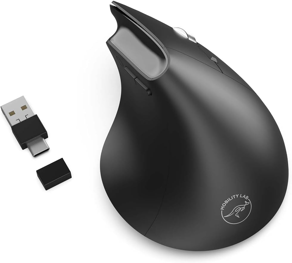 Mobility Lab Ergonomic Wireless Mouse with USB and USB-C receivers