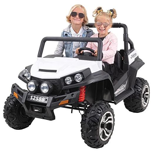 Barn elbil Maverick Buggy Offroad – Licensierad – 4 x 4 fyrhjulingar – USB – SD-kort – 45 watt motor – 2 personer – Rc 2,4 GHz fjärrkontroll – Elektrisk bil för barn från 3 år (vit/svart)