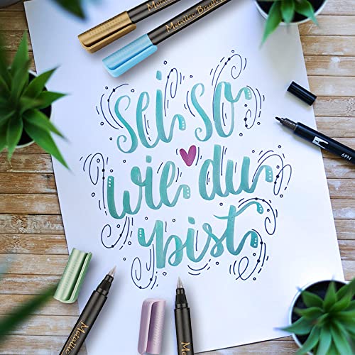 Dyvicl Metallic Brush Marker Pens - Metallic Pens Art Markers For Calligraphy, Brush Lettering, Black Paper, Rock Painting, Card Making, Scrapbooking, Fabric, Metal, Ceramics, Wine Glass, Set Of 10 #TOP4