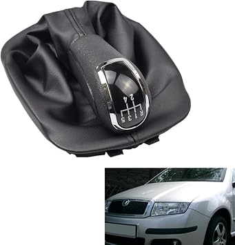 Manual Car 5 Speed Gear Stick Shift Knob Black Leather Boot for Skoda Fabia MK1 2000-2008