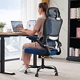 TRALT Office Chair Ergonomic Desk Chair, 330 LBS Home Mesh Office Desk Chairs with Wheels, Comfortable Gaming Chair, High Back Office Chair for Long Hours (Black+Blue)