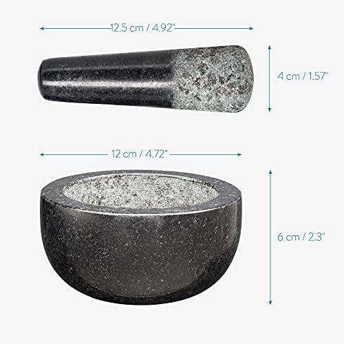 Navaris Mortar and Pestle Set - Granite Pestle and Mortar Bowl for Grinding Spice, Garlic, Nuts, Herbs, Pesto - 4 3/4\" Diameter