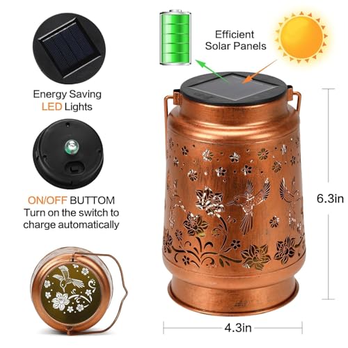 Image of Solar Hummingbird Lantern for Garden Decor | IP65 Waterproof Hanging Solar Light Outdoor | Metal Lantern with Warm LED | Auto On Off Balcony Patio Pathway Light (1)