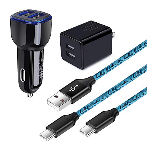 USB C Charger Set, Car Charger +Dual Port USB Wall Plug +2-Pack Type C Charging Cord Compatible with Samsung Galaxy A10e A20 A50 S20 S20+ S10e S10 S10+ S9 S9+ A70 A80 Note10 9 8,Google Pixel 3 3a 2XL