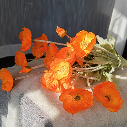 Kainonnan Artificial Flowers 5Pcs Poppies Flowers Artificial Silk Flowers For Home Office Wedding Outdoor Decor (Orange) #TOP3