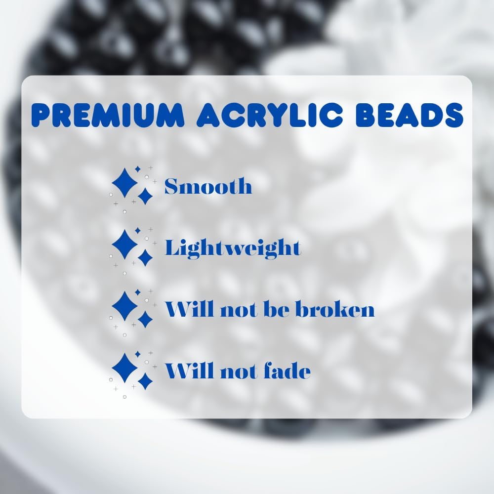 Jabrand 250pcs Acrylic Beads for Bracelets, 8mm Plastic Beads Smooth Round Beads for Jewelry Making DIY Crafts Supplies (Black) - Image 3