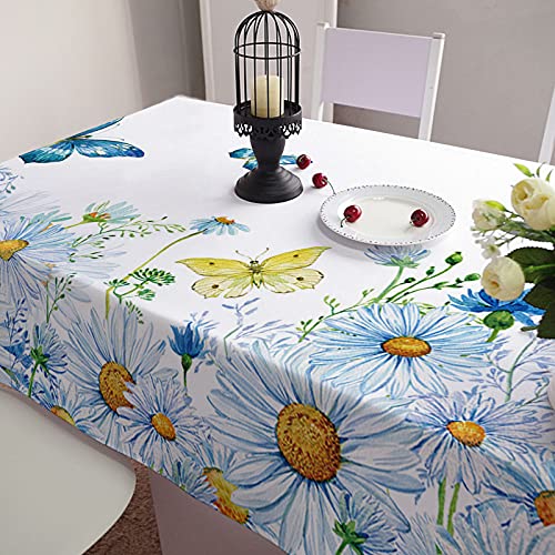Arts Language Tablecloth For Square/Round Table Daisy Butterfly Dragonfly Watercolor Dust-Proof Table Cloth,Indoor Outdoor Table Cover For Kitchen Dinning Party Wedding 52" Wx52L #TOP2