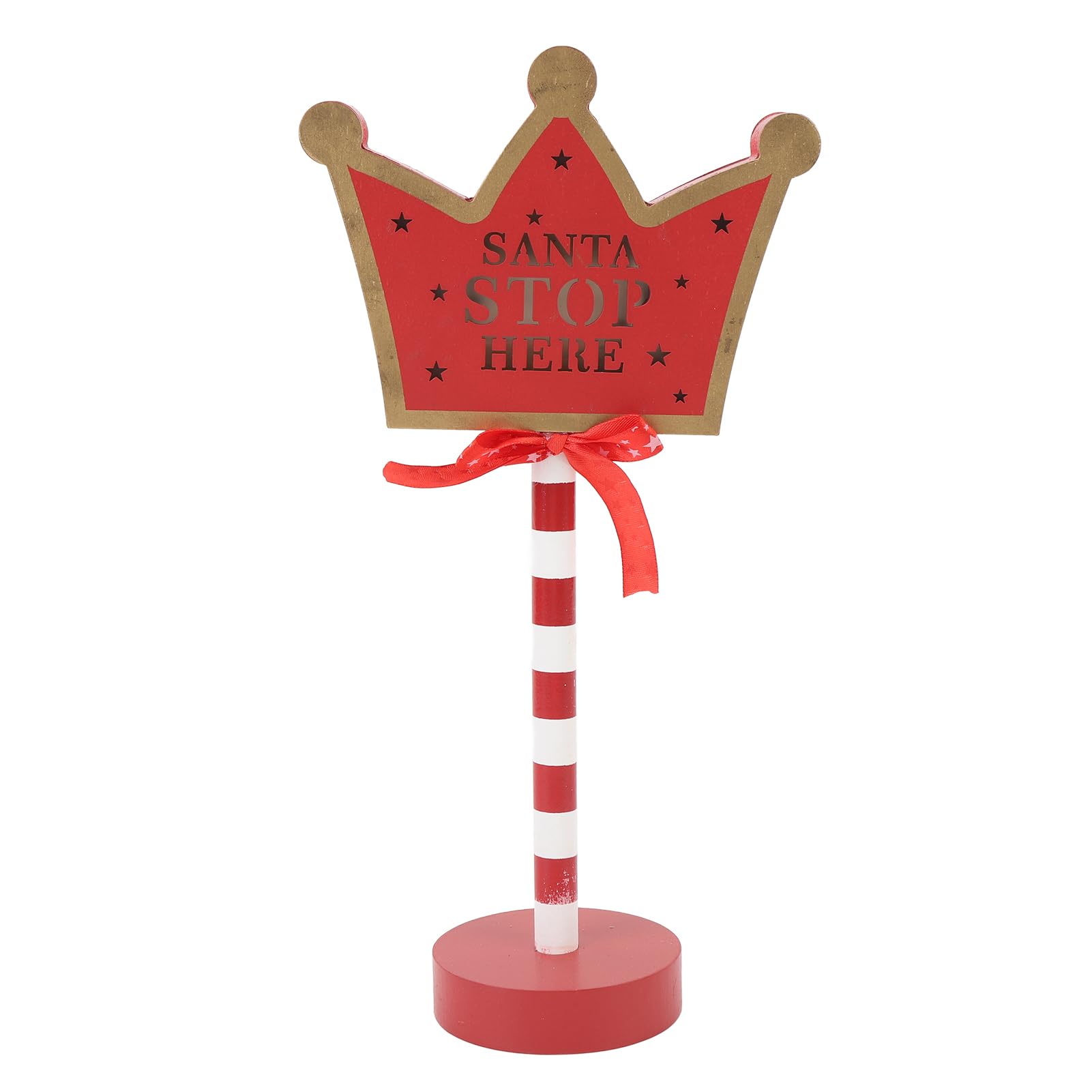 Muiltvoe Santa Stop Here Sign LED Crown Shaped Xmas Decor Battery Operated with Warm Light for Holiday Party Tabletop Fireplace