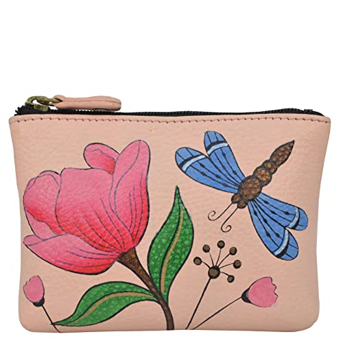 Anna by Anuschka Women's Hand Painted Genuine Leather Coin Pouch - Dragonfly Garden