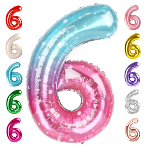 Image of 6 Balloon Numbers Birthday Decorations, 40In Pink Purple Blue Balloons | Eye-catching Appearance, Perfect Decorative Centerpieces, Convenient Self-sealing Structure, Widely for Various Occasions