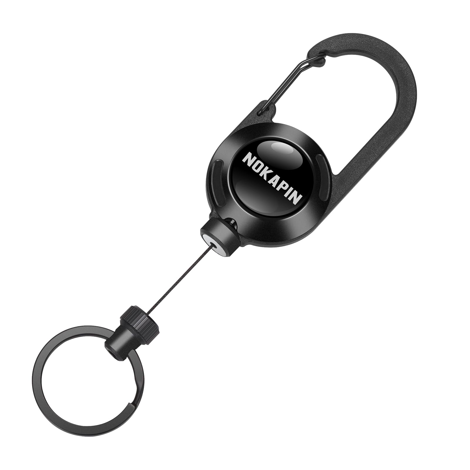 NOKAPIN Retractable Keyring, Heavy Duty Lanyard, Extendable Keychain with Steel Wire Rope Retractable ID Badges Holder((Black)