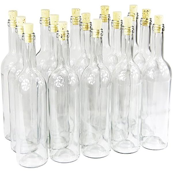 Butelka 750 ml, bez/z korkiem, szklana, pusta, na likier / wino, 3 kolory (8 szt., z korkiem, biała)