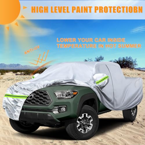 Image of Waterproof Car Covers Replace for 2005-2024 Toyota Tacoma /Ford Ranger Double Cab 5ft, 6 Layers Silver All Weather Car Cover with Zipper Door & Windproof Bands for Snow Rain Dust Protection