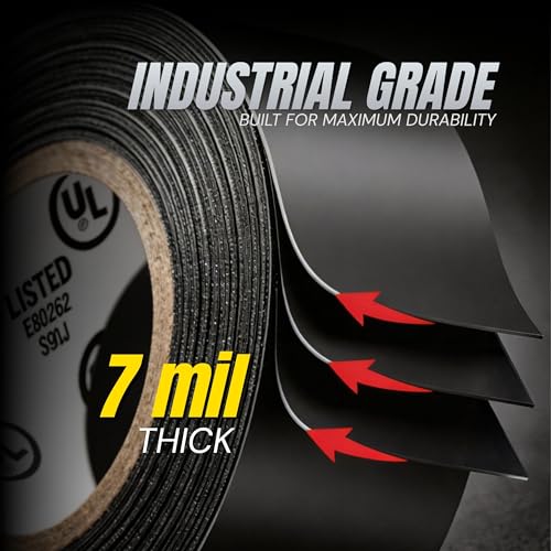Image of Wide Electrical Tape - Heavy Duty Thick Flame Retardant Black Electrical Tape, Industrial Grade Waterproof PVC Vinyl Roll, 2in x 66ft, 7 Mil, 600V - UL /CSA Listed