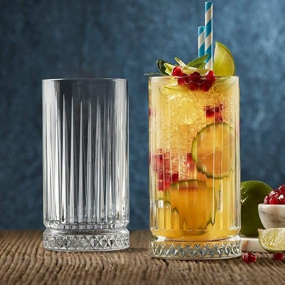 Black Foru 300ml Long Water Glasses Set of 6 pcs - Tall Drinking Glasses for- Water, Juice, Mojito, Cocktail, Lead-Free, Perfect for Home (Crystal Juice Glass 300ML 6PCS) 1