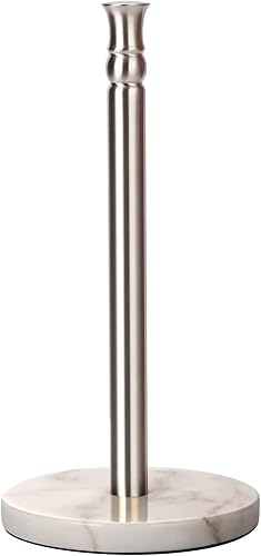Soporte para toallas de papel, soporte para rollos de papel rasgado con una sola mano, base de mármol pesada, no se vuelca, mármol, níquel cepillado)