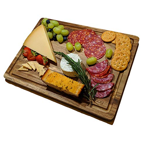 Large Acacia Wood Cutting Board Non Slip With Juicegroove, Wooden Chopping Board For Kitchen Countertop, 16X12 Inches, By Shay (With Rubber Feet, 16X12) #TOP1