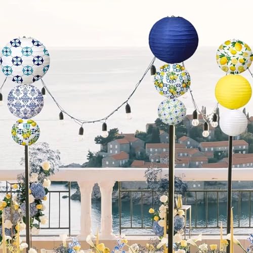 Lanternes en papier motif citron et azulejos pour soirée d'été