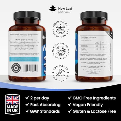 Magnesium Supplements with Zinc 365 Tablets – Bones, Muscle Immune Support Easy to Swallow Sleep Supplement Vegan, GMO-Free, Gluten-Free, UK Made by New Leaf - Image 5