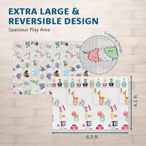 Image of Amazon Brand - Supples Reversible Baby Playmat | Certified BIS-Approved Foldable Foam Mat for Learning & Crawling | 0.6 cm Thick | 2+ Months Baby | Alphanumeric Design | 6.5 x 4.5 ft | Multicolour