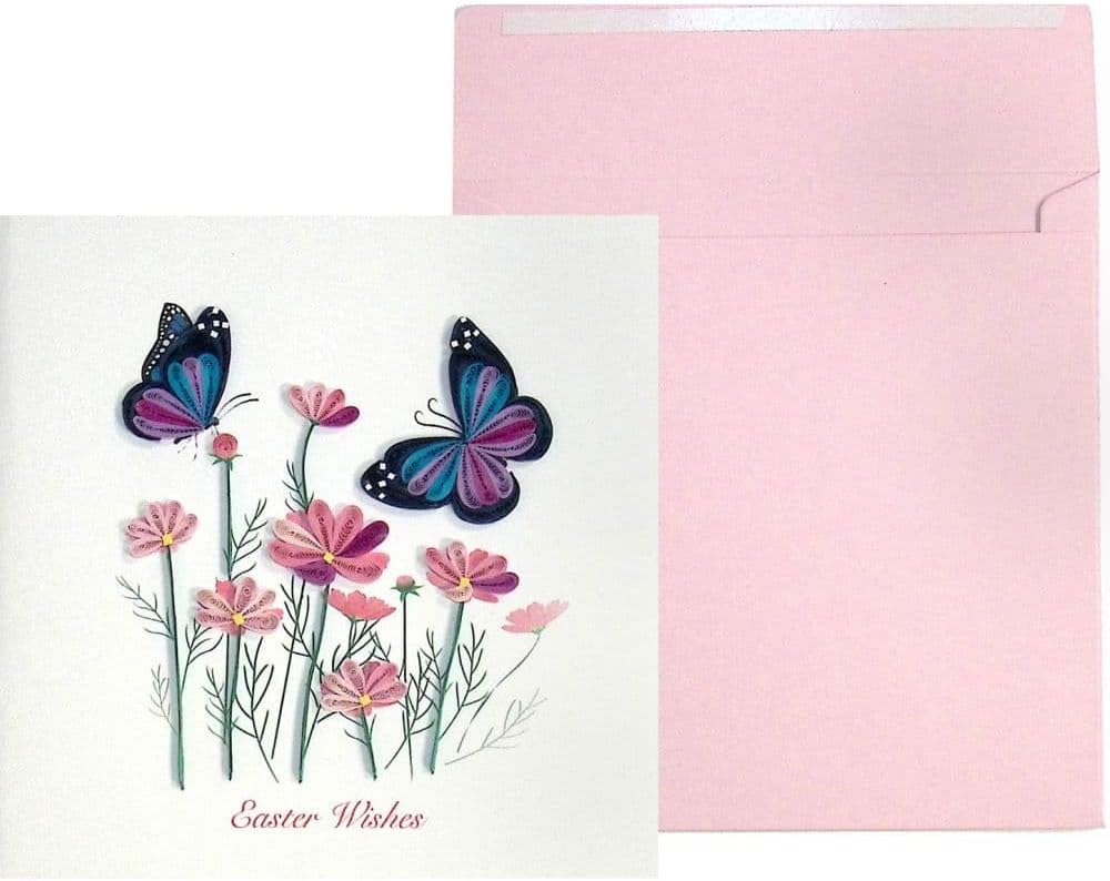 NIQUEA.D Easter Card, Purple Flowers In Basket, Includes a Unique Sentiment and Coordinating Envelope (NES-0002) (Pack of 2)