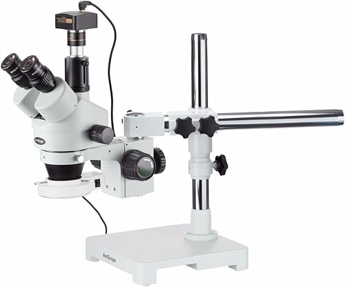 AmScope SM-3T-54S-M Microscopio Digital Profesional Trinocular Estéreo Zoom, WH10x Oculares, Aumento 7X-45X, Objetivo de Zoom 0.7X-4.5X, Luz LED de