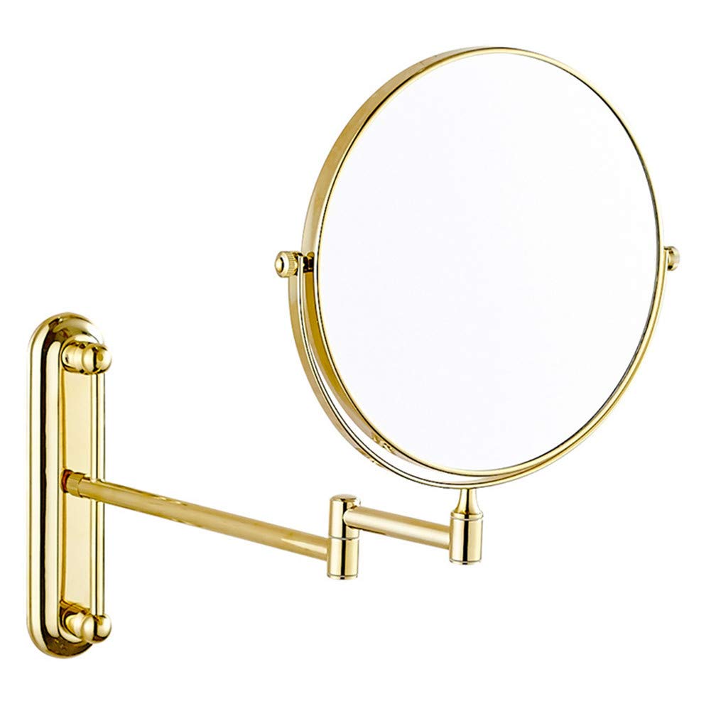 Espejo de maquillaje Montaje en pared, Espejo de baño de Doble Cara extensible giratorio de 360 ° Espejo de Aumento de 3X Espejo de belleza de Forma Redonda plegable,Gold_8inch (Gold 8inch)