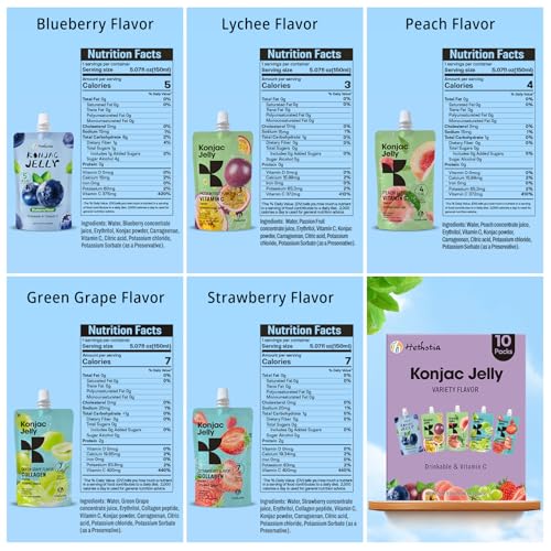 Hethstia Konjac Jelly Variety Pack, 10 Pouches Drinkable Jelly, Keto Snack | Blueberry, Peach, Passion Fruit, Green Grape, Strawberry, Low Calorie, Vitamin C, Gluten-Free, On-The-Go Healthy Treat - image 2