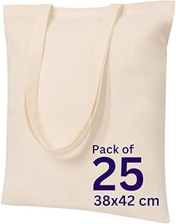 100% Cotton Canvas Bags for Grocery, Plain Tote Bags to Decorate, eco-fr...