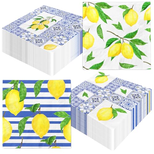 Lemon Cocktail Napkins,Capri Lemon Party Decor 40pcs Tiles Decorations Party Napkins, Paper Napkins for Birthday Party Decorations