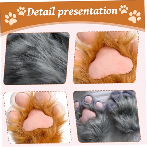 Guantes de pata de gato Therian naranjas un par de manoplas de felpa peluda para cosplay 5