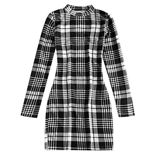 Zaful Women's Casual Long Sleeve Plaid Mini Dress Mock Neck Club Night Out Party Bodycon Dress Pencil Long Tunic Tops (Black, Large) #TOP21