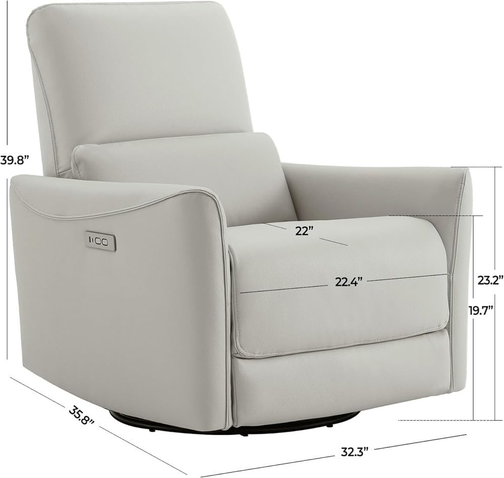 Modern Power Swivel Recliner Chair for Living Room Leather Single Sofa with Lumbar Support Overstuffed Rocker Reclining Chair with USB Charging Port